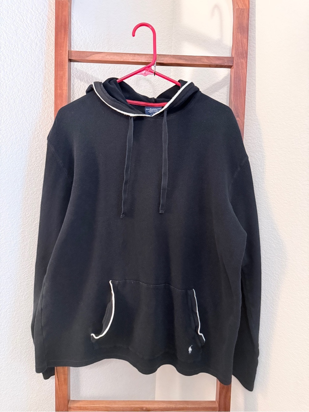 Polo by Ralph Lauren Sleepwear Men’s Black Hooded Waffle-Knit Pullover Size XL